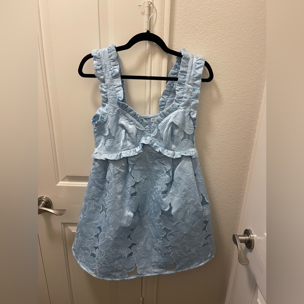 FOR LOVE AND LEMONS Blue Ruffle Mini Dress
